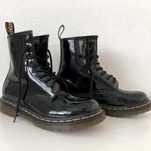 Dr. Martens Black Patent Leather Combat Boots.